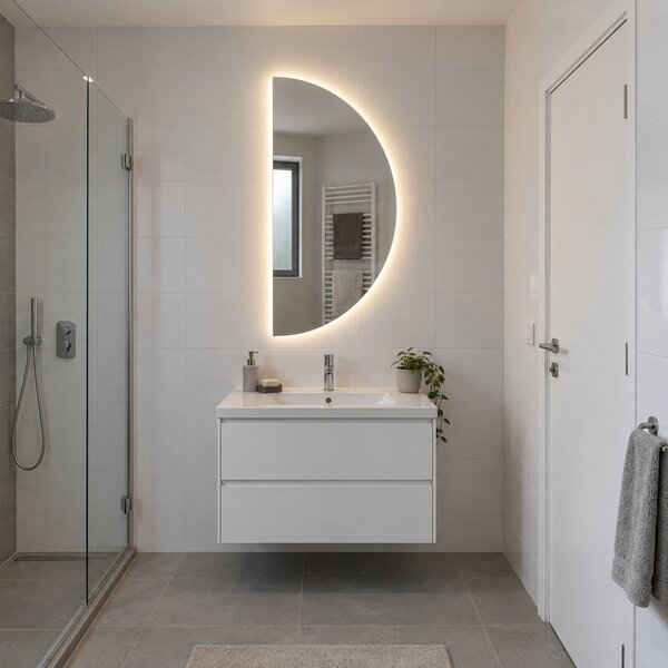 Půlkruhové zrcadlo do koupelny s LED osvětlením E8