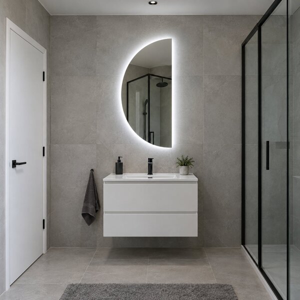 Půlkruhové zrcadlo do koupelny s LED osvětlením E9