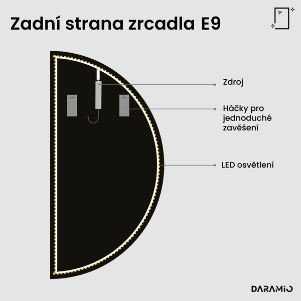 Půlkruhové zrcadlo do koupelny s LED osvětlením E9