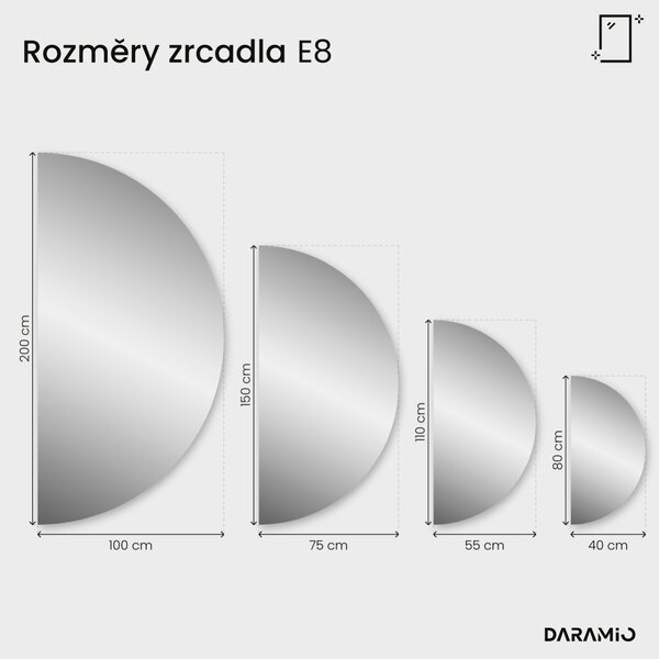 Půlkruhové zrcadlo do koupelny s LED osvětlením E8