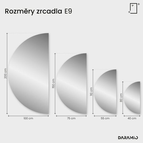 Půlkruhové zrcadlo do koupelny s LED osvětlením E9