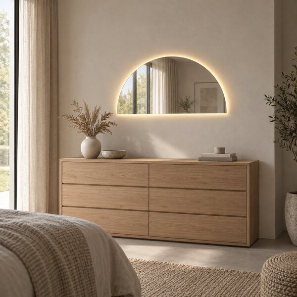 Půlkruhové zrcadlo do koupelny s LED osvětlením E10