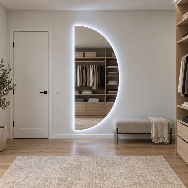 Půlkruhové zrcadlo do koupelny s LED osvětlením E8