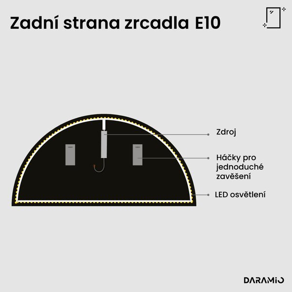 Půlkruhové zrcadlo do koupelny s LED osvětlením E10