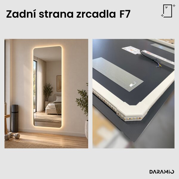 Zrcadlo do koupelny se zaoblenými rohy a LED osvětlením F7