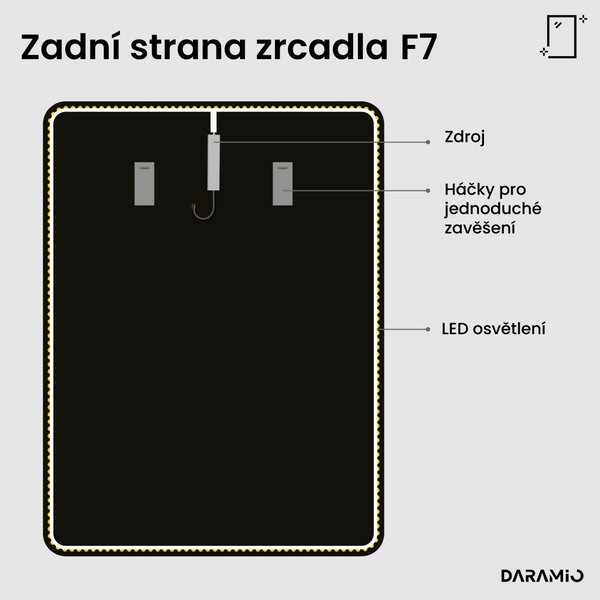 Zrcadlo do koupelny se zaoblenými rohy a LED osvětlením F7