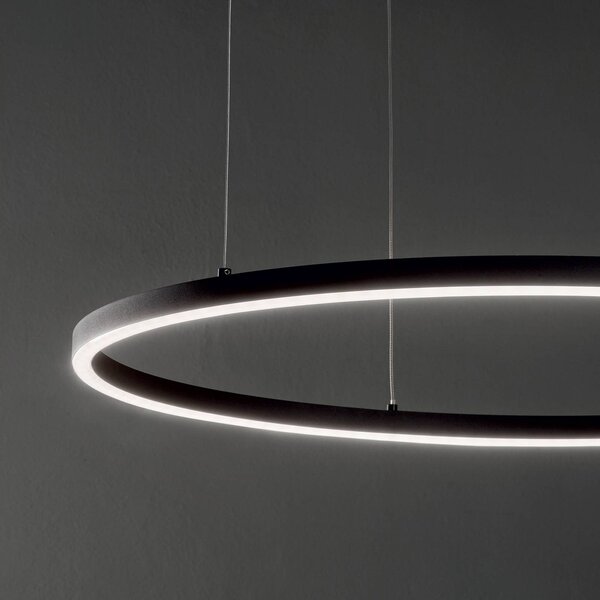 IDEAL LUX Ideal Lux LED závěsné světlo Oracle Slim Ø 50 cm černé 3 000 K, Černá, Obývací pokoj / jídelna, Hliník, Moderní