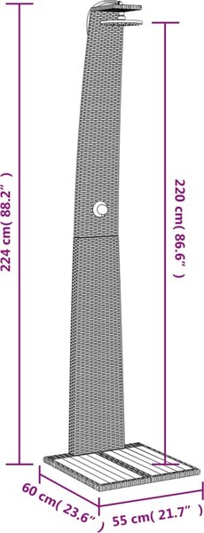 VidaXL Venkovní sprcha 55x60x224 cm polyratan a akáciové dřevo [368211] Barva: Černá