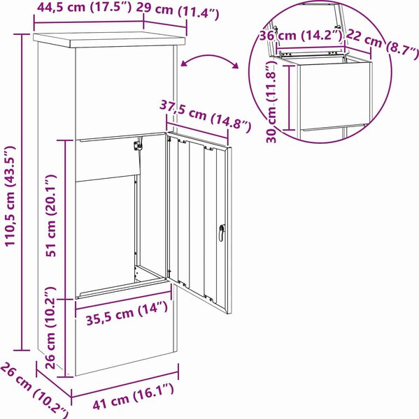 VidaXL Schránka na balíky s úložištěm 44,5 x 29 x 110,5 cm Ocel [874932] Barva: Nerezová ocel