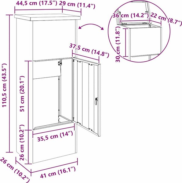 VidaXL Schránka na balíky s úložištěm 44,5 x 29 x 110,5 cm Ocel [874932] Barva: Nerezová ocel