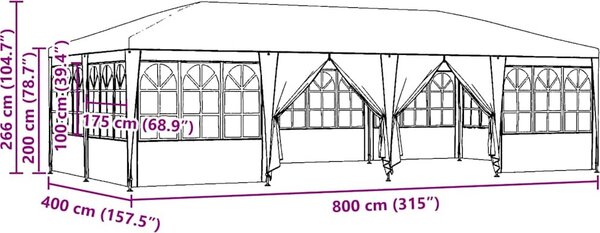 VidaXL Party Stan 800 x 400 x 266 cm Polyethylen [42003444] Barva: antracitová