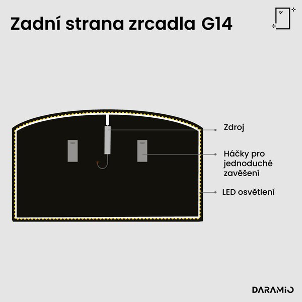 Obloukové zrcadlo do koupelny s LED osvětlením G14