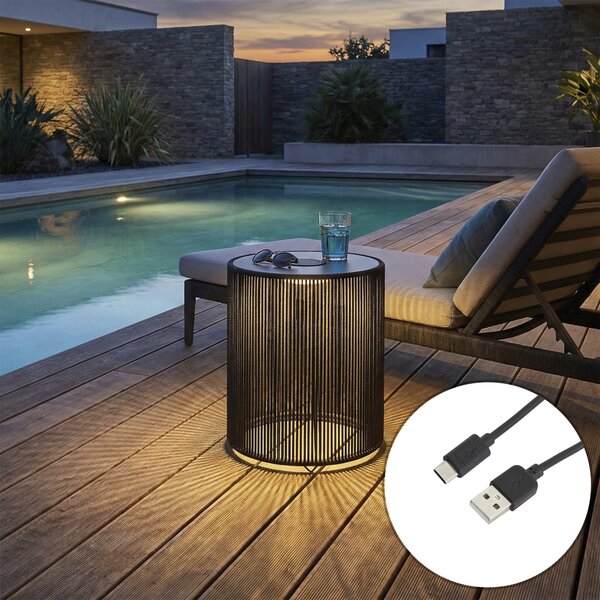Moderní venkovní stolní lampa tmavě šedá vč. LED, dobíjecí a solární IP54 - Rope