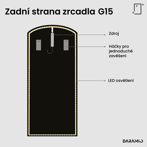 Obloukové zrcadlo do koupelny s LED osvětlením G15