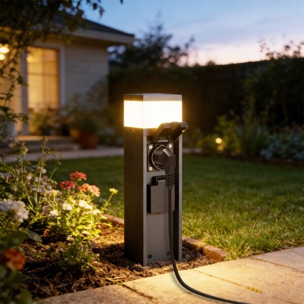 Brilagi -Venkovní lampa se 2 zásuvkami SCHUKO PILLAR 1xG9/11W/230V IP44 antracit