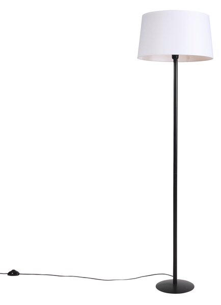 Stojací lampa černá s bílým lněným stínítkem 45 cm - Simplo