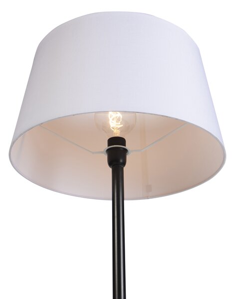 Stojací lampa černá s bílým lněným stínítkem 45 cm - Simplo