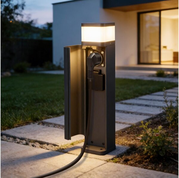 Brilagi -Venkovní lampa se 2 zásuvkami SCHUKO PILLAR 1xG9/11W/230V IP44 antracit