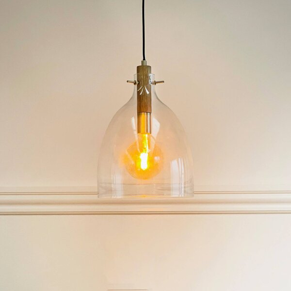 Dyberg Larsen závěsné světlo Bistro, Ø 30 cm, transparentní, sklo, stmívatelný, Čirá / transparetní, Obývací pokoj / jídelna, Sklo, Design