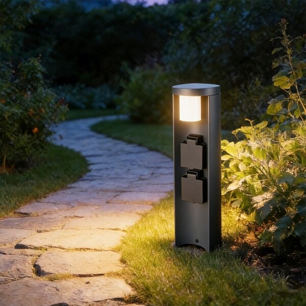 Brilagi - Venkovní lampa se 2 zásuvkami SCHUKO PILLAR 1xG9/11W/230V IP44 antrac