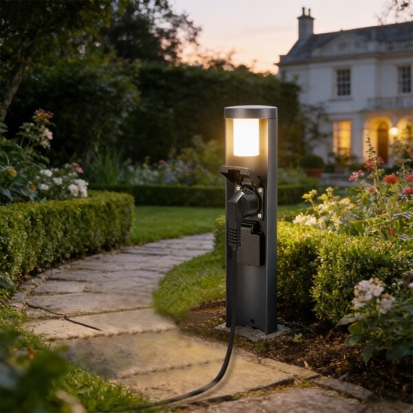 Brilagi - Venkovní lampa se 2 zásuvkami SCHUKO PILLAR 1xG9/11W/230V IP44 antrac