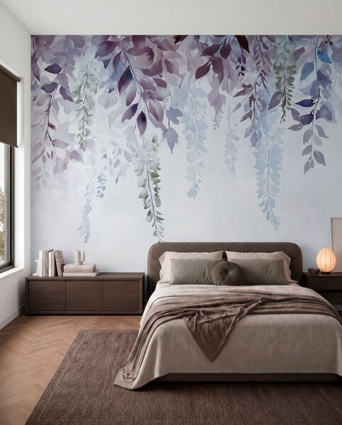Fototapety Květinový ornament vistárie, květinový, akvarel, modré a fialové barvy, Fototapety květiny, w01545v1 : uwalls.cz