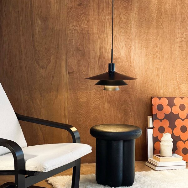 Dyberg Larsen Závěsné světlo Kay, Ø 40 cm, černé, kov, stmívatelný, Černá, Obývací pokoj / jídelna, kov, Design