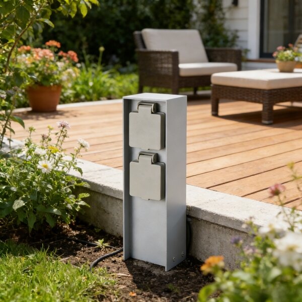 Brilagi - Venkovní zásuvkový sloupek PILLAR 2Z SCHUKO 230V IP44 stříbrná
