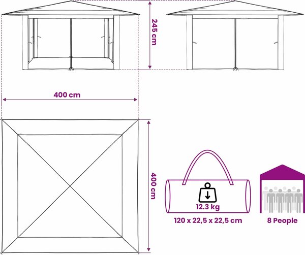 VidaXL Altánek se 4 bočními stěnami 4 x 4 m [42036823] Barva: světle šedá a antracitová