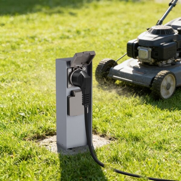 Brilagi - Venkovní zásuvkový sloupek PILLAR 2Z SCHUKO 230V IP44 stříbrná