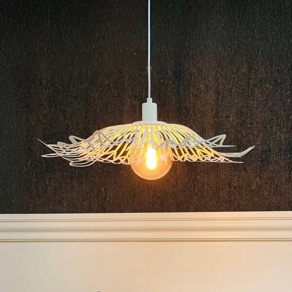 Dyberg Larsen Závěsné světlo Flora, perlově bílé, Ø 60 cm, kov, stmívatelný, Bílá / opál, Obývací pokoj / jídelna, kov, Design