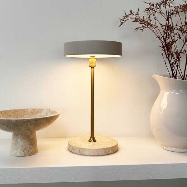 Dyberg Larsen LED stolní lampa Moonlight, béžová, stmívatelný, Krémová / jantar, Obývací pokoj / jídelna, Kámen, Design