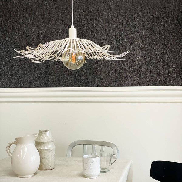 Dyberg Larsen Závěsné světlo Flora, perlově bílé, Ø 60 cm, kov, stmívatelný, Bílá / opál, Obývací pokoj / jídelna, kov, Design