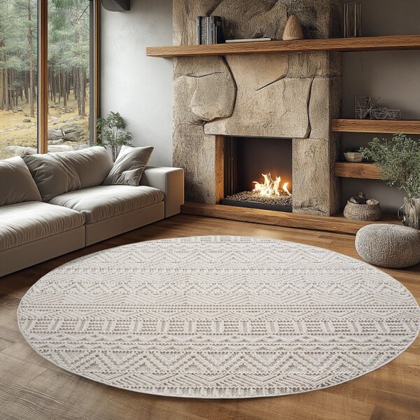 Koberec HELIX 3D boho krémový kruh