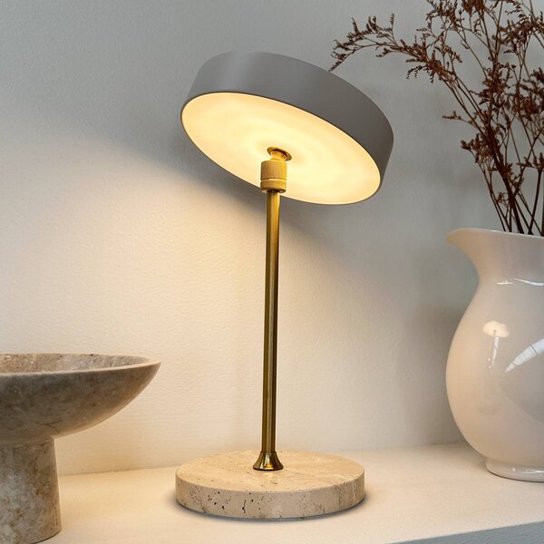 Dyberg Larsen LED stolní lampa Moonlight, béžová, stmívatelný, Krémová / jantar, Obývací pokoj / jídelna, Kámen, Design