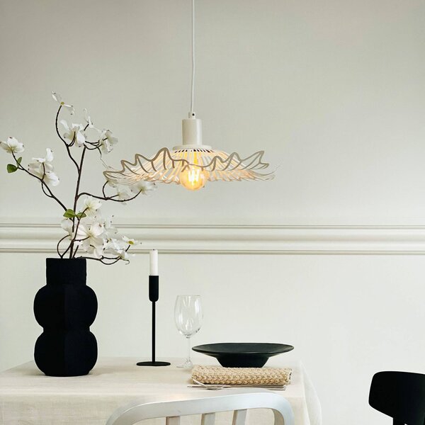 Dyberg Larsen Závěsné světlo Flora, perlově bílá, Ø 40 cm, kov, stmívatelný, Bílá / opál, Obývací pokoj / jídelna, kov, Design