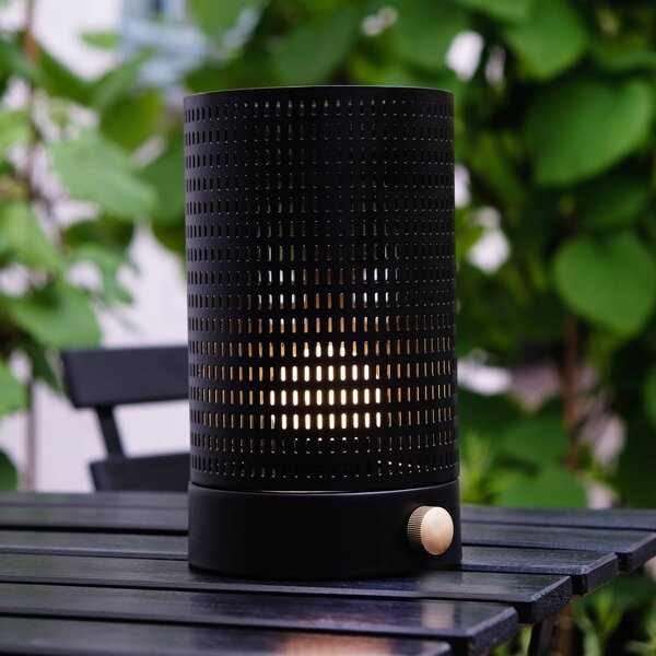 Dyberg Larsen LED stolní lampa na baterie Mesh, černá, výška 20 cm, stmívatelný, Černá, Obývací pokoj / jídelna, kov, Design