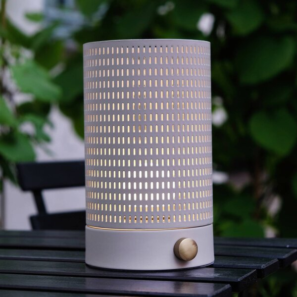 Dyberg Larsen LED stolní lampa na baterie Mesh, bílá, výška 20 cm, stmívatelný, Bílá / opál, Obývací pokoj / jídelna, kov, Design