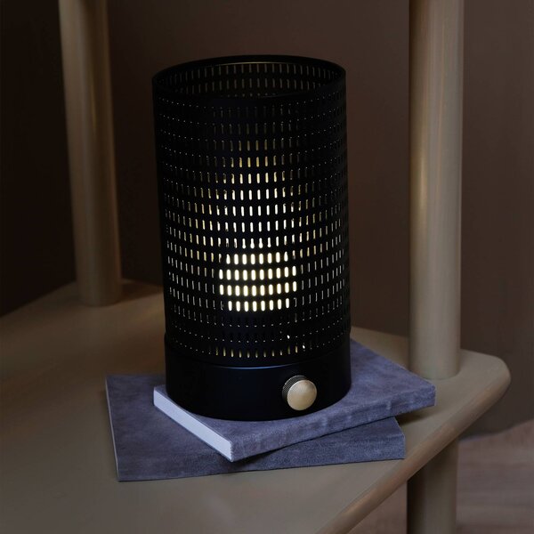 Dyberg Larsen LED stolní lampa na baterie Mesh, černá, výška 20 cm, stmívatelný, Černá, Obývací pokoj / jídelna, kov, Design
