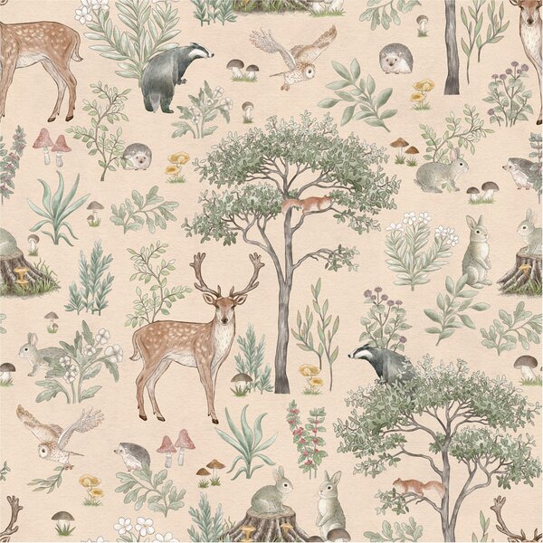 Tapeta pro děti kouzelný les - Fantastic Forest Beige Materiál: Digitální eko vlies - klasická tapeta nesamolepicí