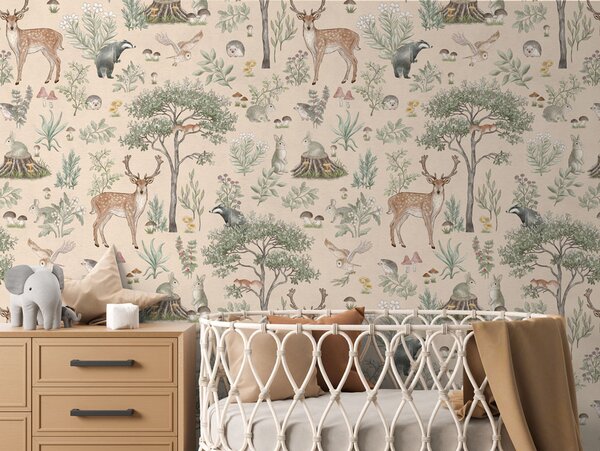 Tapeta pro děti kouzelný les - Fantastic Forest Beige Materiál: Digitální eko vlies - klasická tapeta nesamolepicí
