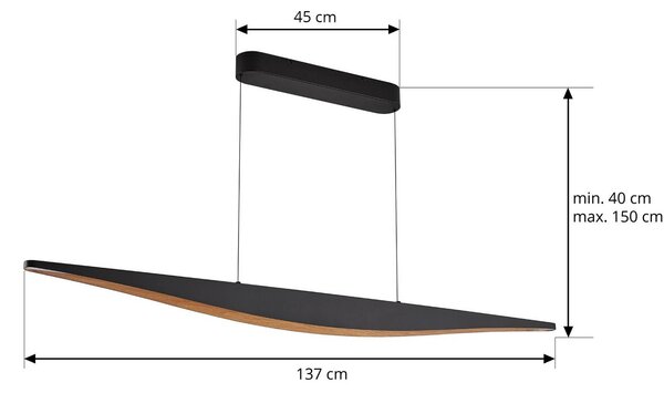 Lucande LED závěsné světlo Clavit, černé, 140 cm, stmívatelné, stmívatelný, Černá, Obývací pokoj / jídelna, kov, Moderní