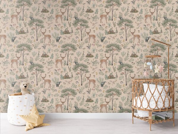 Tapeta pro děti kouzelný les - Fantastic Forest Beige Materiál: Digitální eko vlies - klasická tapeta nesamolepicí