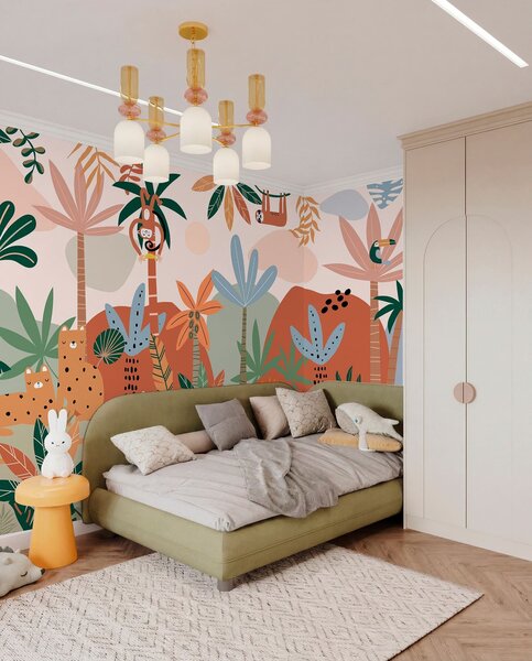 Fototapety Zábavná zvířata ze zoo v tropické džungli, Fototapety dětské, w01720 : uwalls.cz