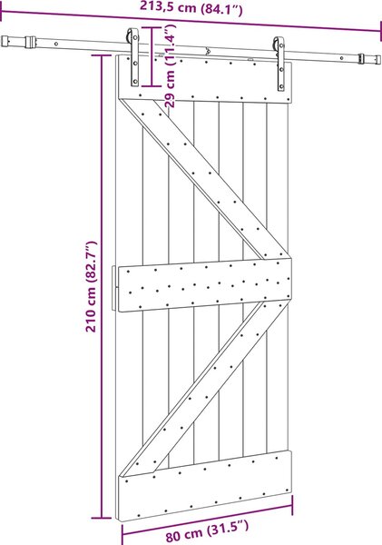 VidaXL Posuvné dveře NARVIK 80 x 210 cm (213,5 cm) Přirozená a černá [3445212]