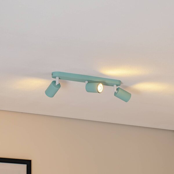 TK Lighting Stropní bodové světlo Livia, mintově zelené, 52 cm, 3-bodové, kov, GU10, stmívatelný, Zelená, Dětský pokoj, kov