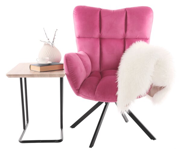 KONDELA Designové otočné křeslo, růžová Velvet látka / černá, KOMODO