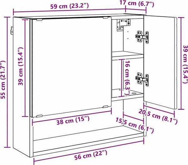 VidaXL Zrcadlová skříň 59 x 17 x 55 cm Kompozitní dřevo [883373] Barva: Staré dřevo