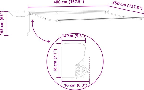 VidaXL Elektrická Retrakční markýza a 4 × 3,5 m [3422064] Barva látky: Taupe, Barva rámu: Antracit