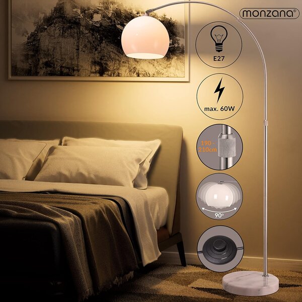 Deuba Designová oblouková stojanová lampa s mramorovou základnou - nastavitelná 190 - 200 cm